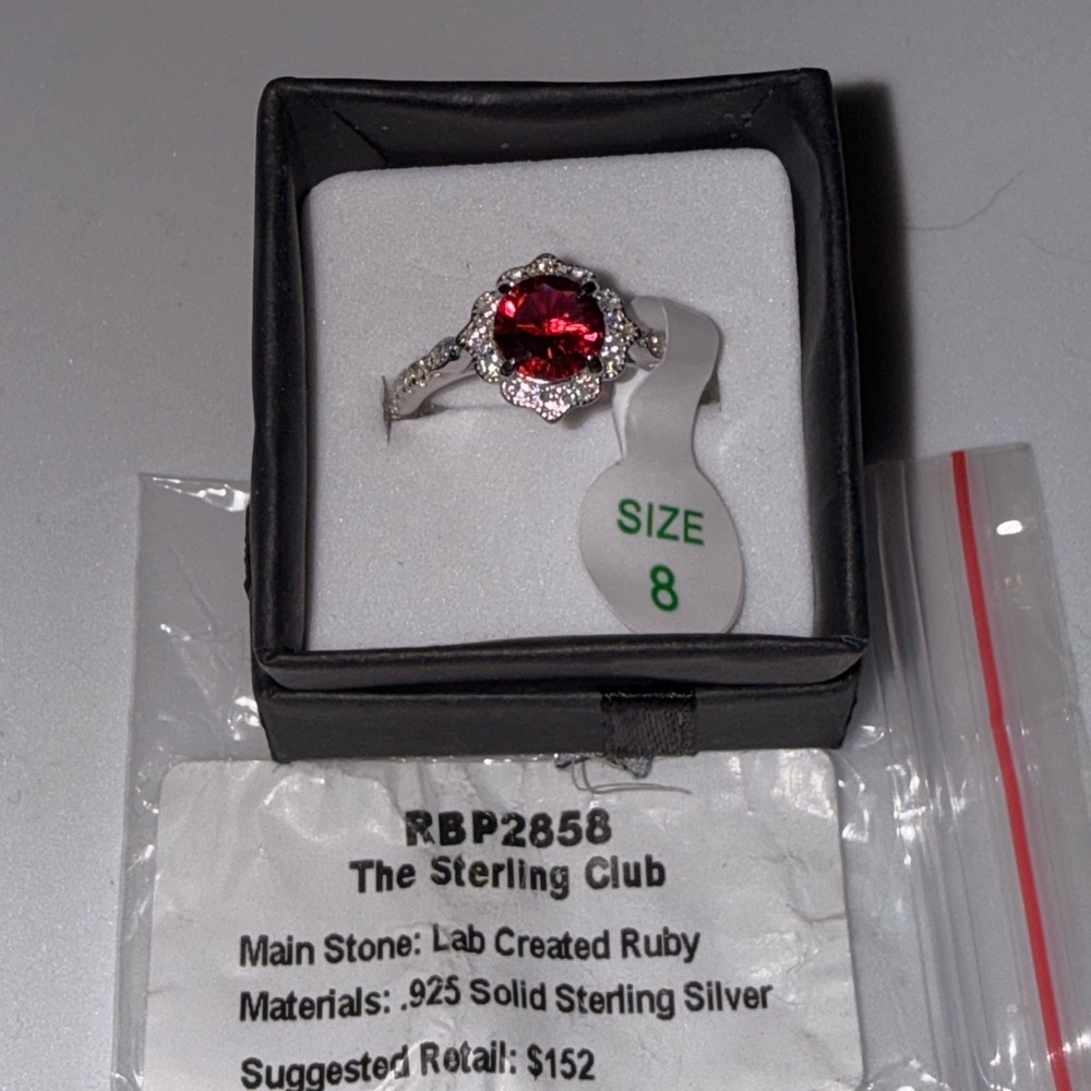 The Sterling Club Silver Ring with Red Gem